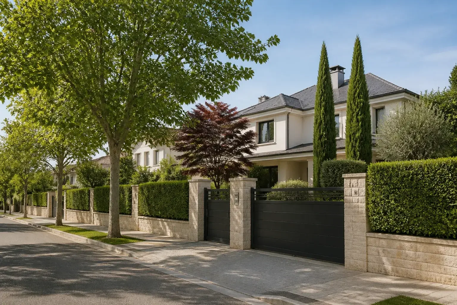 Calle residencial cuidada en Pozuelo de Alarcón.